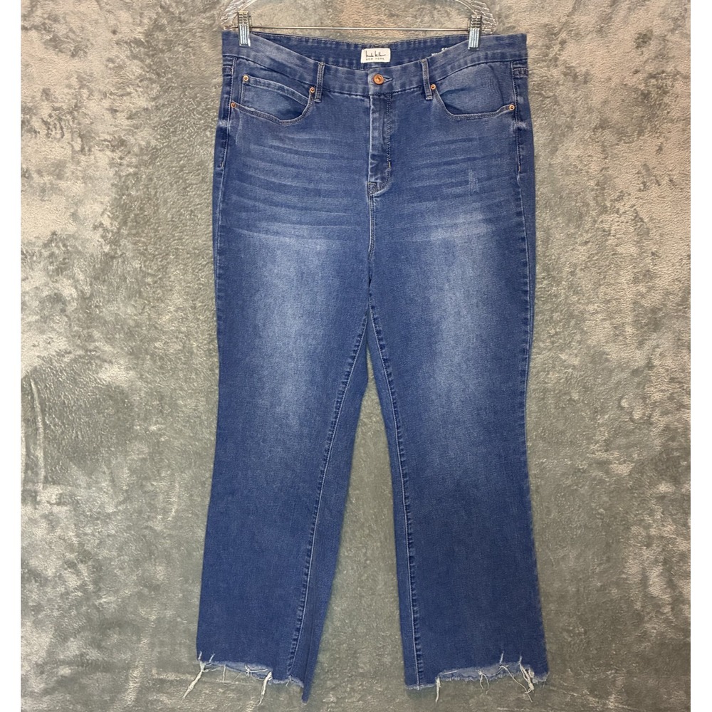 Nicole Miller Women Soho High Rise Bootcut Jeans 16 Plus Raw Hem Boho Chic